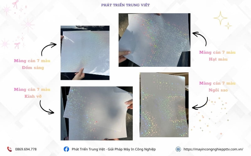 Các loại hiệu ứng màng cán 7 màu - màng cán hologram của Phát Triển Trung Việt